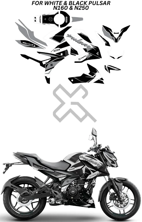 Black & White Edition Full Body Sticker Compatible with Pulsar N160 & N250 | Made In Premium Matte With FPF(Fade Protection Film), Water Proof, Precut Sticker, Pack Of 1 Compatible with Both Side